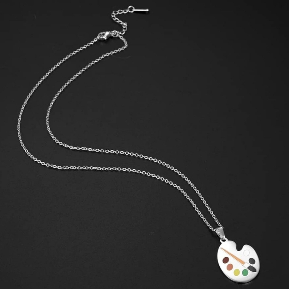 Stainless steel Artist Palette Pendant Necklace